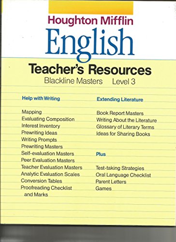 Beispielbild fr Houghton Mifflin English, Grade 3: Teacher's Resources Black Line Masters, Grade 3 (1990 Copyright, 1995 Printing) zum Verkauf von ~Bookworksonline~
