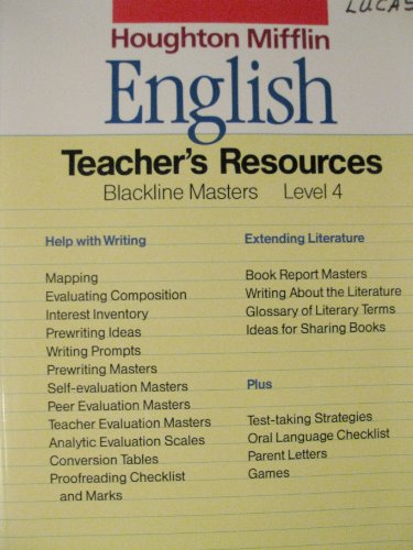 Beispielbild fr Houghton Mifflin English 4: Teacher's Resources-Blackline Masters (1990 Copyright) zum Verkauf von ~Bookworksonline~