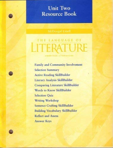 Beispielbild fr The Language of Literature: American Literature: Unit Two Resource Book zum Verkauf von Better World Books