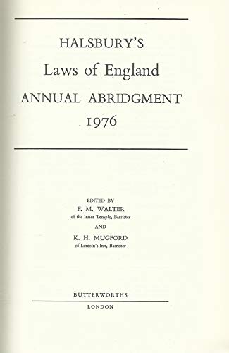 Imagen de archivo de Halsbury's Laws of England, Annual Abridgment' a la venta por Pigeonhouse Books, Dublin