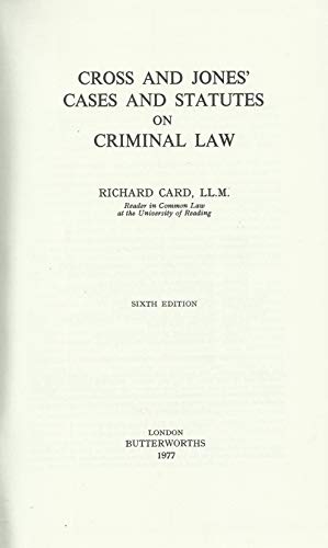 Cross and Jones' Cases and statutes on criminal law (9780406570253) by Cross, Rupert