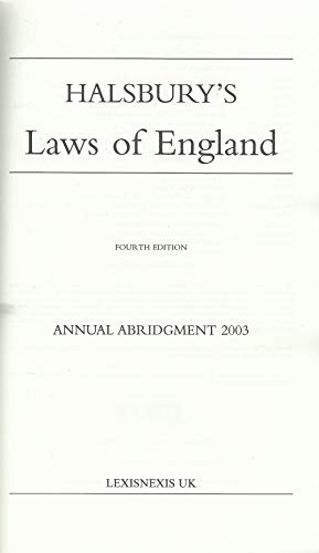 Stock image for Halsbury's Laws of England Annual Abridgment 2003 for sale by Anybook.com