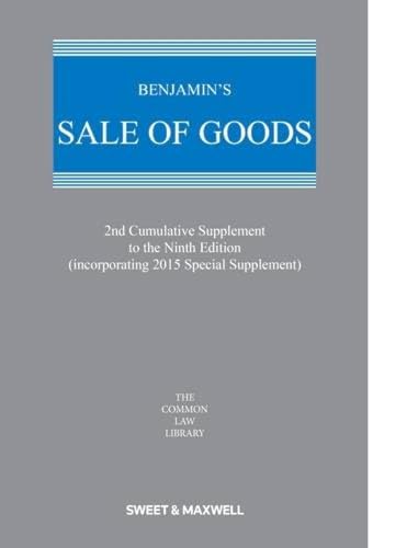 Stock image for Benjamin's Sale of Goods (2nd Supplement) for sale by AwesomeBooks