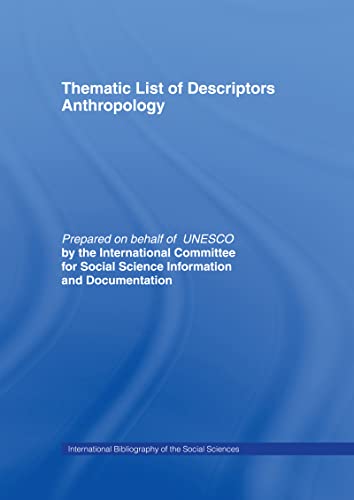 Imagen de archivo de Thematic List of Descriptors - Anthropology a la venta por Chiron Media