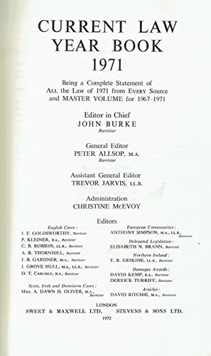 Imagen de archivo de Current Law Statute Citator, 1947-1971 a la venta por Cambridge Rare Books