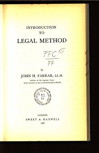Stock image for Introduction to Legal Method for sale by Better World Books Ltd