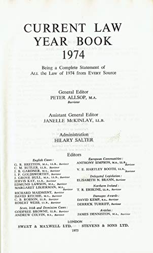 9780421215405: "Current Law" Year Book: w. Citator, 1947-74