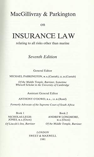 Imagen de archivo de Insurance Law Related to All Risks Other Than Marine a la venta por Pigeonhouse Books, Dublin