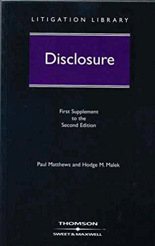 Imagen de archivo de Disclosure: 1st Supplement to the Second Edition (Litigation Library) a la venta por Mispah books