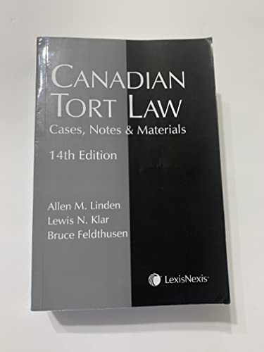 Beispielbild fr Canadian Tort Law, Cases, Notes & Materials zum Verkauf von ThriftBooks-Dallas