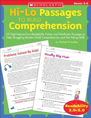 Beispielbild fr Hi/lo Passages To Build Reading Comprehension Grades 5-6: 25 High-Interest/Low Readability Fiction and Nonfiction Passages to Help Struggling Readers Build Comprehension and Test-Taking Skills zum Verkauf von Jenson Books Inc