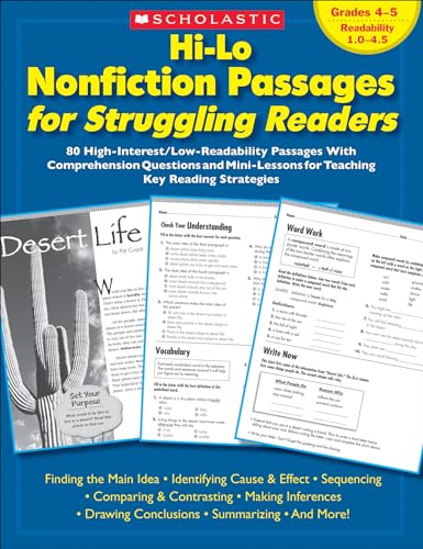 Beispielbild fr Hi-Lo Nonfiction Passages for Struggling Readers: Grades 4-5: 80 High-Interest/Low-Readability Passages With Comprehension Questions and Mini-Lessons for Teaching Key Reading Strategies zum Verkauf von Ergodebooks