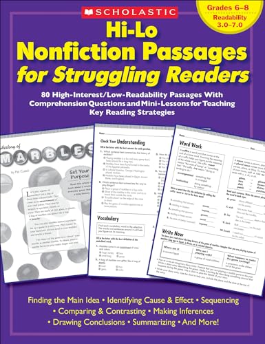 Beispielbild fr Hi-Lo Nonfiction Passages for Struggling Readers: Grades 6-8: 80 High-Interest/Low-Readability Passages With Comprehension Questions and Mini-Lessons for Teaching Key Reading Strategies zum Verkauf von Ergodebooks