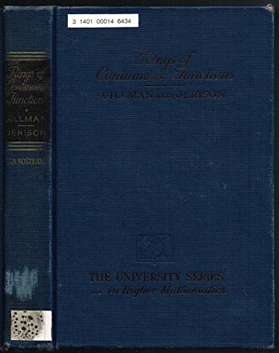 Imagen de archivo de Rings of Continuous Functions (The University Series in Higher Mathematics) a la venta por Reader's Corner, Inc.