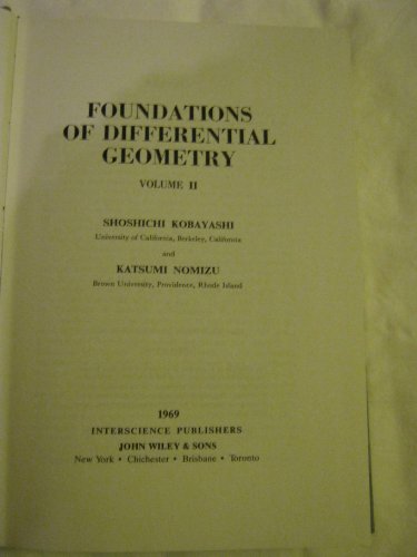 Imagen de archivo de Foundations of Differential Geometry Volume II (Tracts in Pure and Applied Mathematics Number 15 Volume II) a la venta por The Bookseller