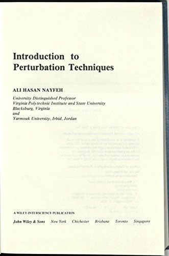 9780471080336: Introduction to Perturbation Techniques