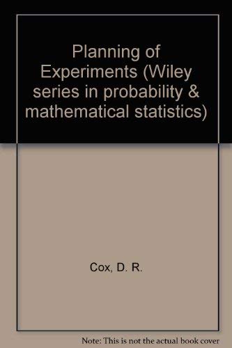 9780471181866: Planning of Experiments (Wiley Series in Probability & Mathematical Statistics)