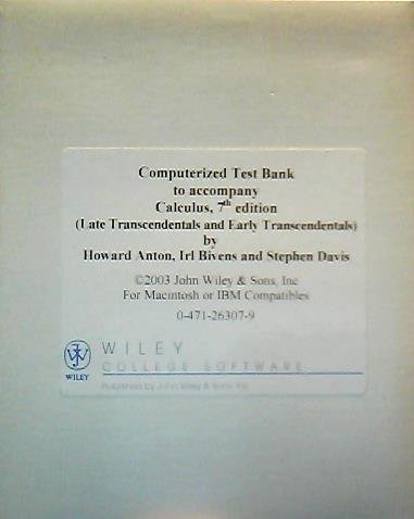 Computerized Test Bank: Calculus (9780471263074) by Howard Anton