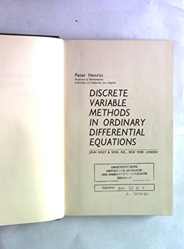 Beispielbild fr Discrete Variable Methods in Ordinary Differential Equations zum Verkauf von Solr Books