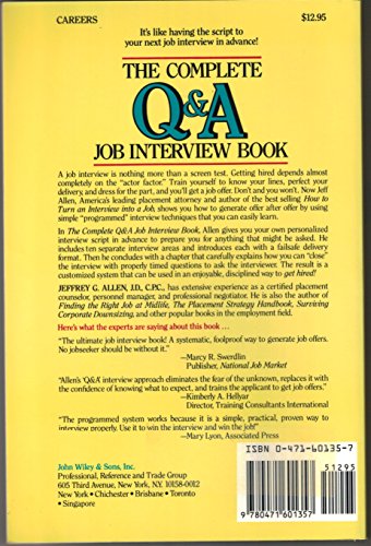 Imagen de archivo de The Complete Q and A Job Interview Book a la venta por Better World Books: West