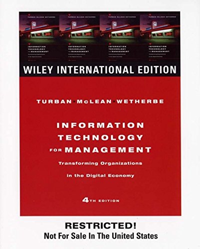 Beispielbild fr Information Technology for Management: Transforming Organizations in the Digital Economy zum Verkauf von AwesomeBooks
