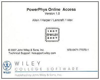 Password Card to access PowerPowerPhys (9780471770701) by Allen, Connie; Harper, Valerie