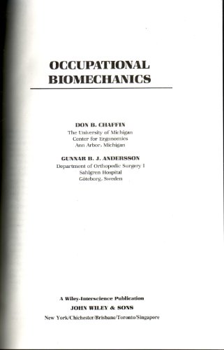 Beispielbild fr Occupational Biomechanics zum Verkauf von Bingo Used Books