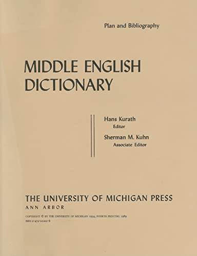 9780472010011: Middle English Dictionary: Plan and Bibliography