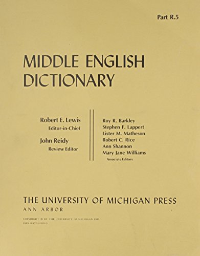 Beispielbild fr Middle English Dictionary Part R.5 zum Verkauf von PsychoBabel & Skoob Books
