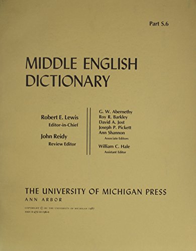 9780472011964: Middle English Dictionary: S.6 (Middle English Dictionary)