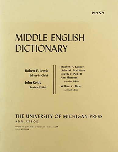 Beispielbild fr Middle English Dictionary Part S.9 zum Verkauf von PsychoBabel & Skoob Books