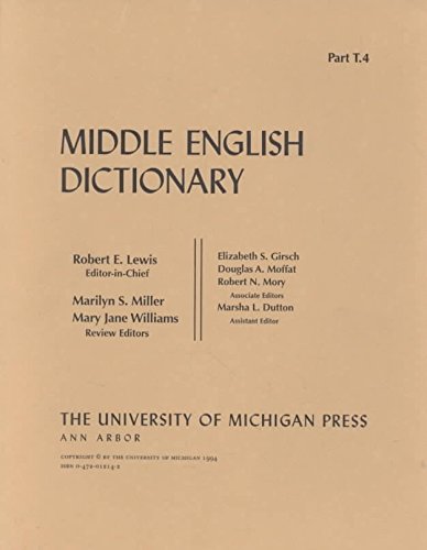 Stock image for Middle English Dictionary: T.3 (Middle English Dictionary) for sale by Revaluation Books