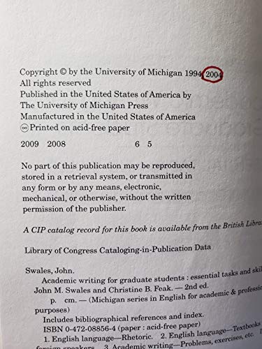 Beispielbild fr Academic Writing for Graduate Students, Second Edition: Essential Tasks and Skills (Michigan Series In English For Academic & Professional Purposes) zum Verkauf von Wonder Book