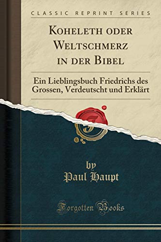 Stock image for Koheleth Oder Weltschmerz in Der Bibel for sale by PBShop.store US