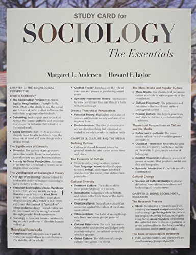 Imagen de archivo de Study Card for Andersen/Taylor's Sociology: The Essentials a la venta por Wonder Book