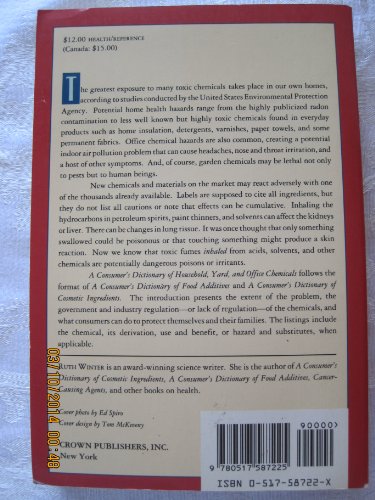 Beispielbild fr Consumer's Dictionary Of Household, Yard And Office Chemicals zum Verkauf von Wonder Book