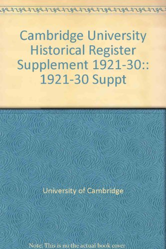 Cambridge University Historical Register Supplement 1921-30 (9780521045575) by University Of Cambridge