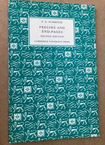 9780521075084: Prelims and End-Pages (Cambridge Author's and Publisher's Guides)