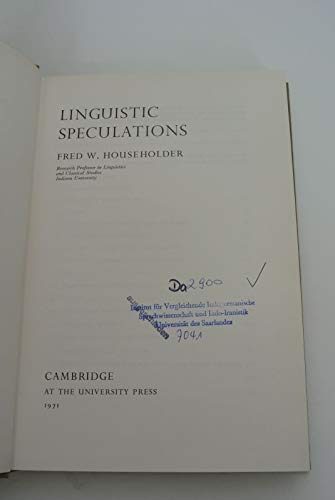 Stock image for Linguistic Speculations for sale by PsychoBabel & Skoob Books