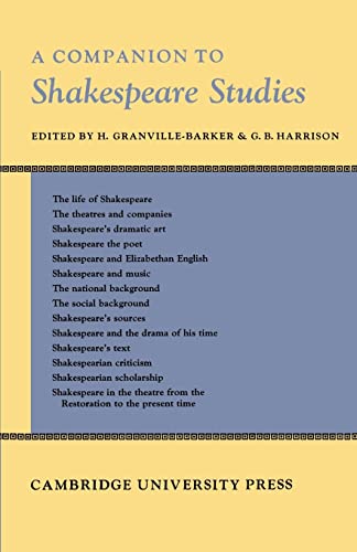 Beispielbild fr A Companion to Shakespeare Studies zum Verkauf von BookHolders