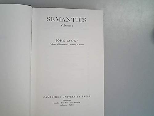 9780521214735: Semantics: Volume 1