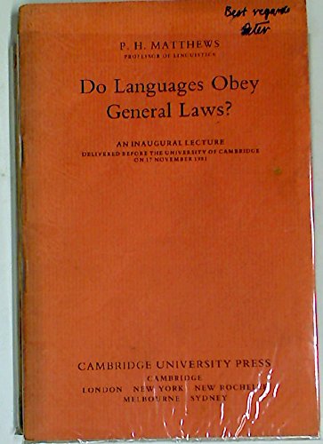 Do Languages Obey General Laws? (9780521289634) by Matthews, P. H.