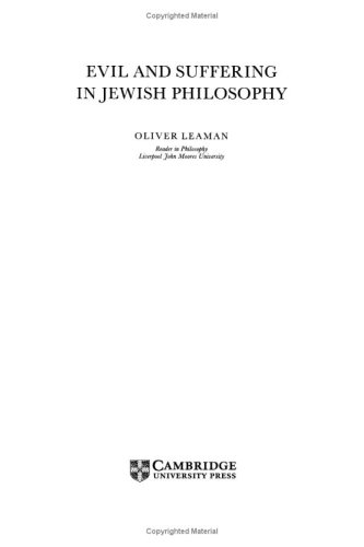 Beispielbild fr Evil and Suffering in Jewish Philosophy zum Verkauf von Louisville Book Net
