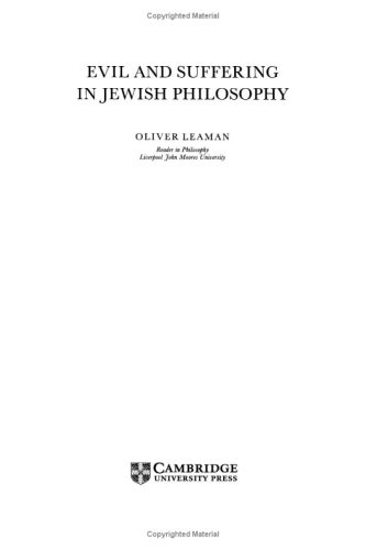 Imagen de archivo de Evil and Suffering in Jewish Philosophy a la venta por ThriftBooks-Atlanta