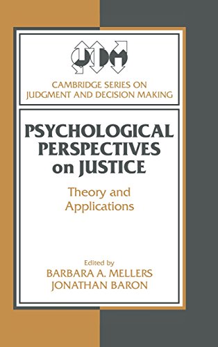 Imagen de archivo de Psychological Perspectives on Justice: Theory and Applications (Cambridge Series on Judgment and Decision Making) a la venta por HPB-Red