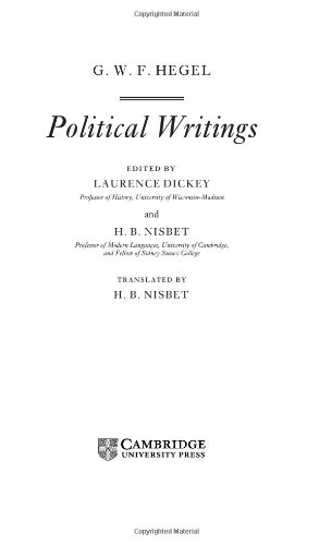 Beispielbild fr Hegel: Political Writings (Cambridge Texts in the History of Political Thought) zum Verkauf von Phatpocket Limited