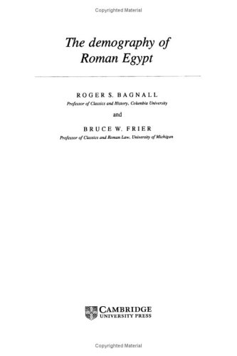 9780521461238: The Demography of Roman Egypt (Cambridge Studies in Population, Economy and Society in Past Time, Series Number 23)