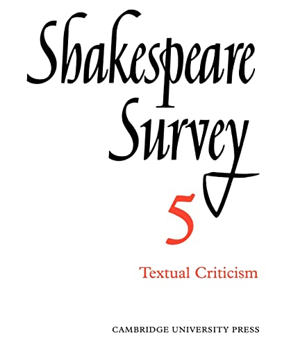 Beispielbild fr Shakespeare Survey Paperback Set: Shakespeare Survey 5: Textual Criticism: Volume 5 zum Verkauf von Chiron Media