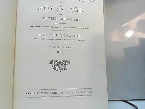 9780527167004: Repertoire Des Sources Historiques Du Moyen Age: Bio-Bibliographie, 1905-1907