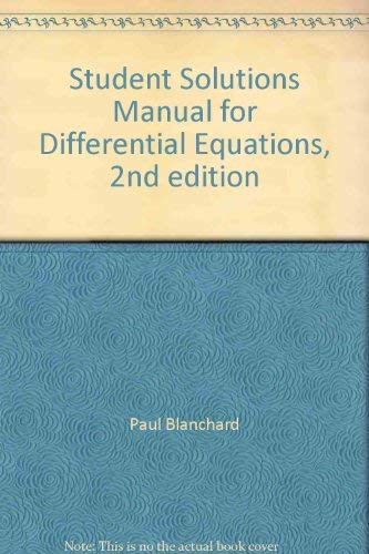 Imagen de archivo de STUDENT SOLUTIONS MANUAL FOR DIFFERENTIAL EQUATIONS (Second Edition) a la venta por Wonder Book